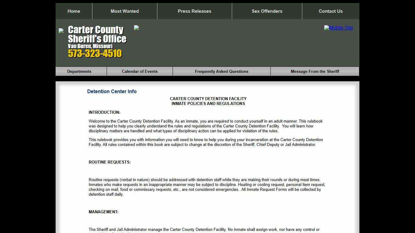 Detention Center Info - Carter County MO Sheriff